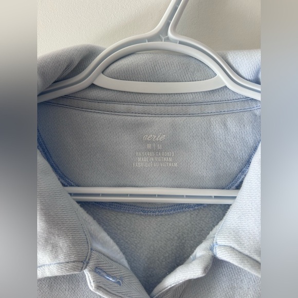 AERIE Fleece of Kind Light Blue Collared Sweatshirt - Picture 3 of 6